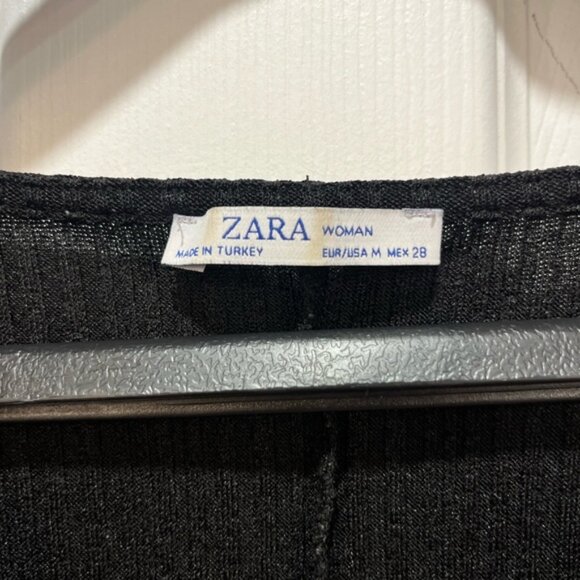 Zara Black Ribbed Short Sleeve Blouse M Drawstring Hem Oversized Minimalist Top - Picture 3 of 4